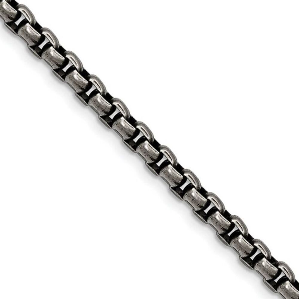4mm Stainless Steel Antiqued Round Box Chain Necklace, 22 Inch